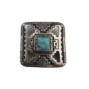 Carol Felley Sterling Silver Vintage 1988 Brooch Square Turquoise
